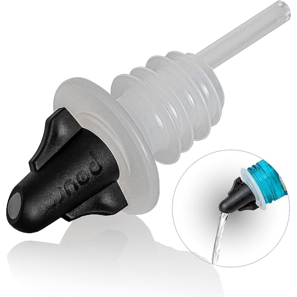 Pouro Liquor and Spirits Bottle Pourer Twist to Open and Pour, Twist to Close and Store, Black, 3PK 2689 - main